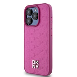 DKNY DKHMP15LPSHRPSP Apple iPhone 15 Pro 6.1 inch rožinės spalvos kietas dėklas Leather Monogram Pattern Metal Logo MagSaf - Image 2