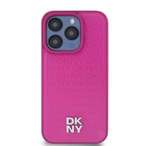 DKNY DKHMP15LPSHRPSP Apple iPhone 15 Pro 6.1 inch rožinės spalvos kietas dėklas Leather Monogram Pattern Metal Logo MagSaf - Image 3