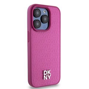 DKNY DKHMP15LPSHRPSP Apple iPhone 15 Pro 6.1 inch rožinės spalvos kietas dėklas Leather Monogram Pattern Metal Logo MagSaf - Image 4