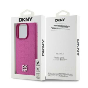 DKNY DKHMP15LPSHRPSP Apple iPhone 15 Pro 6.1 inch rožinės spalvos kietas dėklas Leather Monogram Pattern Metal Logo MagSaf - Image 8
