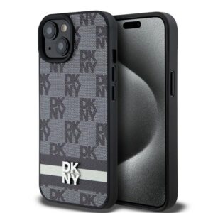 DKNY DKHCP15MPCPTSSK Apple iPhone 15 Plus   14 Plus 6.7 inch juodos spalvos kietas dėklas Leather Checkered Mono Pattern