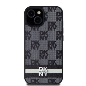 DKNY DKHCP15MPCPTSSK Apple iPhone 15 Plus   14 Plus 6.7 inch juodos spalvos kietas dėklas Leather Checkered Mono Pattern - Image 3