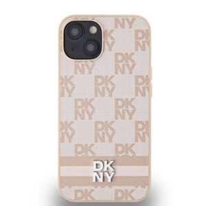 DKNY DKHCP15SPCPTSSP Apple iPhone 15 Plus 14 Plus 6.7 inch rožinės spalvos kietas dėklas Leather Checkered Mono Pattern - Image 3