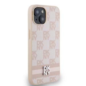 DKNY DKHCP15SPCPTSSP Apple iPhone 15 Plus 14 Plus 6.7 inch rožinės spalvos kietas dėklas Leather Checkered Mono Pattern - Image 4