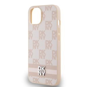 DKNY DKHCP15SPCPTSSP Apple iPhone 15 Plus 14 Plus 6.7 inch rožinės spalvos kietas dėklas Leather Checkered Mono Pattern - Image 6