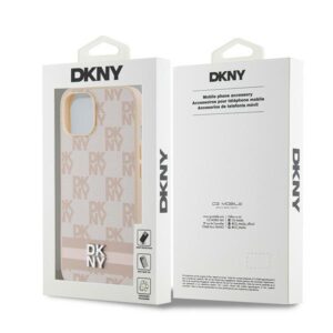 DKNY DKHCP15SPCPTSSP Apple iPhone 15 Plus 14 Plus 6.7 inch rožinės spalvos kietas dėklas Leather Checkered Mono Pattern - Image 8