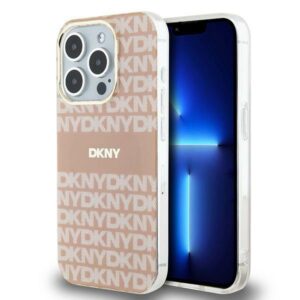DKNY DKHMP13XHRHSEP Apple iPhone 13 Pro Max 6.7 inch rožinės spalvos kietas dėklas IML Mono & Stripe MagSafe