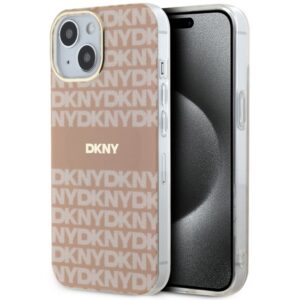DKNY DKHMP15SHRHSEP Apple iPhone 15   14   13 6.1 inch rožinės spalvos kietas dėklas IML Mono & Stripe MagSafe