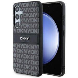 DKNY DKHCS24MPRTHSLK S24+ S926 juodos spalvos kietas dėklas Leather Mono Stripe & Metal Logo - Image 1