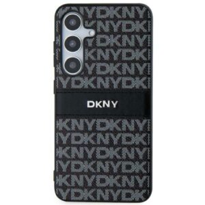 DKNY DKHCS24MPRTHSLK S24+ S926 juodos spalvos kietas dėklas Leather Mono Stripe & Metal Logo - Image 3