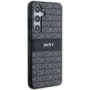 DKNY DKHCS24MPRTHSLK S24+ S926 juodos spalvos kietas dėklas Leather Mono Stripe & Metal Logo - Image 4