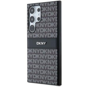 DKNY DKHCS24LPRTHSLK S24 Ultra S928 juodos spalvos kietas dėklas Leather Mono Stripe & Metal Logo - Image 2