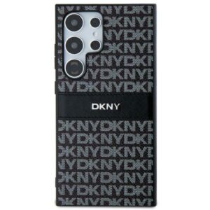 DKNY DKHCS24LPRTHSLK S24 Ultra S928 juodos spalvos kietas dėklas Leather Mono Stripe & Metal Logo - Image 3
