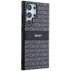 DKNY DKHCS24LPRTHSLK S24 Ultra S928 juodos spalvos kietas dėklas Leather Mono Stripe & Metal Logo - Image 4