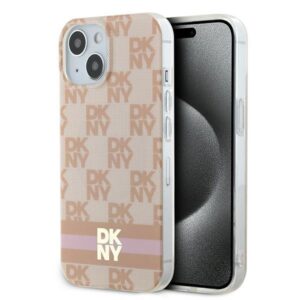 DKNY DKHMP15SHCPTSP Apple iPhone 15 14 13 6.1 inch rožinės spalvos kietas dėklas IML Checkered Mono Pattern & Printed