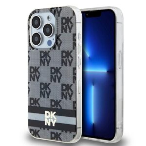DKNY DKHMP15LHCPTSK Apple iPhone 15 Pro 6.1" juodos spalvos kietas dėklas IML Checkered Mono Pattern & Printed Strip