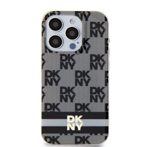 DKNY DKHMP15LHCPTSK Apple iPhone 15 Pro 6.1" juodos spalvos kietas dėklas IML Checkered Mono Pattern & Printed Strip - Image 3