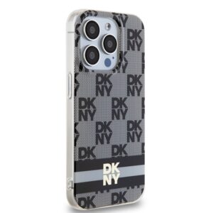 DKNY DKHMP15LHCPTSK Apple iPhone 15 Pro 6.1" juodos spalvos kietas dėklas IML Checkered Mono Pattern & Printed Strip - Image 4