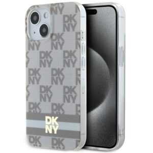 DKNY DKHMP14SHCPTSE Apple iPhone 14 15 13 6.1 inch beige kietas dėklas IML Checkered Mono Pattern & Printed - Image 1