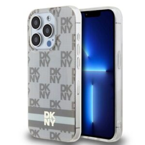 DKNY DKHMP14LHCPTSE Apple iPhone 14 Pro 6.1 inch beige kietas dėklas IML Checkered Mono Pattern & Printed Strip