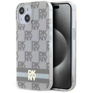 DKNY DKHMP15SHCPTSE Apple iPhone 15 14 13 6.1 inch beige kietas dėklas IML Checkered Mono Pattern & Printed - Image 1