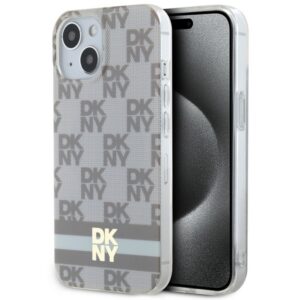 DKNY DKHMP15MHCPTSE Apple iPhone 15 Plus 14 Plus 6.7 inch beige kietas dėklas IML Checkered Mono Pattern & Pr