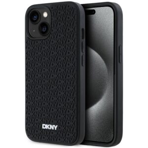 DKNY DKHCP15S3DRPWK Apple iPhone 15   14   13 6.1" juodos spalvos kietas dėklas 3D Rubber Repeat Pattern - Image 1