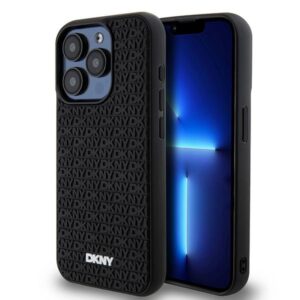 DKNY DKHCP15X3DRPWK Apple iPhone 15 Pro Max 6.7" juodos spalvos kietas dėklas 3D Rubber Repeat Pattern