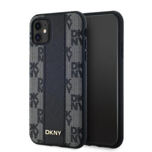 DKNY DKHMN61PCPVSLK Apple iPhone 11   Xr 6.1" juodos spalvos kietas dėklas Leather Checkered Mono Pattern MagSafe