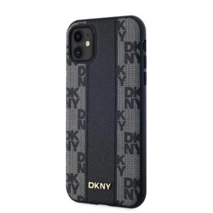 DKNY DKHMN61PCPVSLK Apple iPhone 11   Xr 6.1" juodos spalvos kietas dėklas Leather Checkered Mono Pattern MagSafe - Image 2