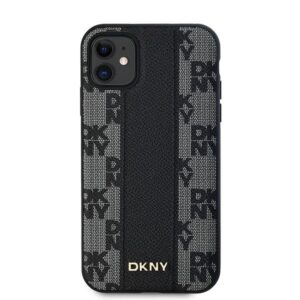 DKNY DKHMN61PCPVSLK Apple iPhone 11   Xr 6.1" juodos spalvos kietas dėklas Leather Checkered Mono Pattern MagSafe - Image 3