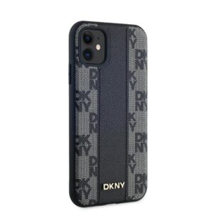 DKNY DKHMN61PCPVSLK Apple iPhone 11   Xr 6.1" juodos spalvos kietas dėklas Leather Checkered Mono Pattern MagSafe - Image 4