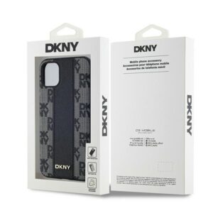 DKNY DKHMN61PCPVSLK Apple iPhone 11   Xr 6.1" juodos spalvos kietas dėklas Leather Checkered Mono Pattern MagSafe - Image 8