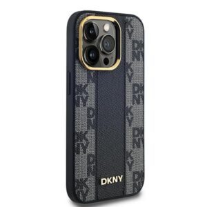 DKNY DKHMP14XPCPVSLK Apple iPhone 14 Pro Max 6.7" juodos spalvos kietas dėklas Leather Checkered Mono Pattern MagSafe - Image 4