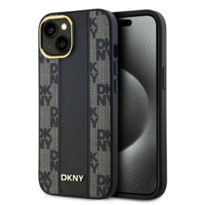 DKNY DKHMP15SPCPVSLK Apple iPhone 15   14   13 6.1" juodos spalvos kietas dėklas Leather Checkered Mono Pattern MagSafe