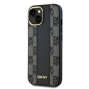 DKNY DKHMP15SPCPVSLK Apple iPhone 15   14   13 6.1" juodos spalvos kietas dėklas Leather Checkered Mono Pattern MagSafe - Image 2