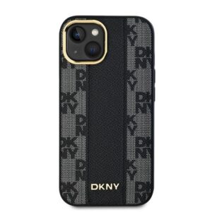 DKNY DKHMP15SPCPVSLK Apple iPhone 15   14   13 6.1" juodos spalvos kietas dėklas Leather Checkered Mono Pattern MagSafe - Image 3