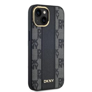 DKNY DKHMP15SPCPVSLK Apple iPhone 15   14   13 6.1" juodos spalvos kietas dėklas Leather Checkered Mono Pattern MagSafe - Image 4