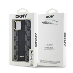 DKNY DKHMP15SPCPVSLK Apple iPhone 15   14   13 6.1" juodos spalvos kietas dėklas Leather Checkered Mono Pattern MagSafe - Image 8