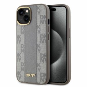 DKNY DKHMP14SPCPVSLE Apple iPhone 14 6.1" beige kietas dėklas Leather Checkered Mono Pattern MagSafe - Image 1