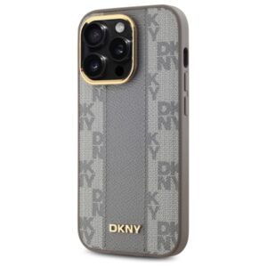 DKNY DKHMP14LPCPVSLE Apple iPhone 14 Pro 6.1" beige kietas dėklas Leather Checkered Mono Pattern MagSafe - Image 2