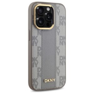 DKNY DKHMP14LPCPVSLE Apple iPhone 14 Pro 6.1" beige kietas dėklas Leather Checkered Mono Pattern MagSafe - Image 4