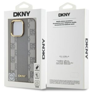 DKNY DKHMP14XPCPVSLE Apple iPhone 14 Pro Max 6.7" beige kietas dėklas Leather Checkered Mono Pattern MagSafe - Image 8