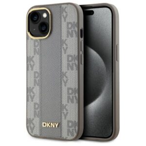 DKNY DKHMP15MPCPVSLE Apple iPhone 15 Plus 6.7" beige kietas dėklas Leather Checkered Mono Pattern MagSafe