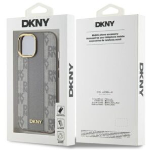 DKNY DKHMP15MPCPVSLE Apple iPhone 15 Plus 6.7" beige kietas dėklas Leather Checkered Mono Pattern MagSafe - Image 8