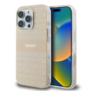 DKNY DKHMP16XHRHSEP Apple iPhone 16 Pro Max 6.9" rožinės spalvos kietas dėklas Repeat Texture Pattern With Stripe