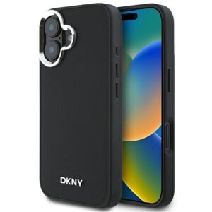DKNY DKHMP16SPSCMCLK Apple iPhone 16 6.1" juodos spalvos kietas dėklas Plain Silver Logo MagSafe