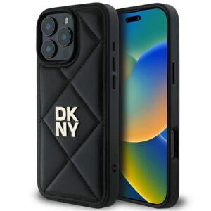 DKNY DKHCP16LPQDSLK Apple iPhone 16 Pro 6.3" juodos spalvos Quilted Stack Logo