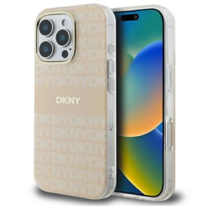 DKNY DKHMP16LHRHSEP Apple iPhone 16 Pro 6.3" rožinės spalvos kietas dėklas Repeat texture patern & Stripe MagSafe