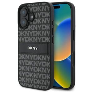 DKNY DKHCP16SPRTHSLK Apple iPhone 16 6.1" juodos spalvos kietas dėklas Texture Pattern Tonal Stripe